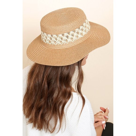 NEW Natural Tan Mix Contrast Weaved Straw Wide Brim Panama Floppy Beach Sun Hat - Picture 10 of 11